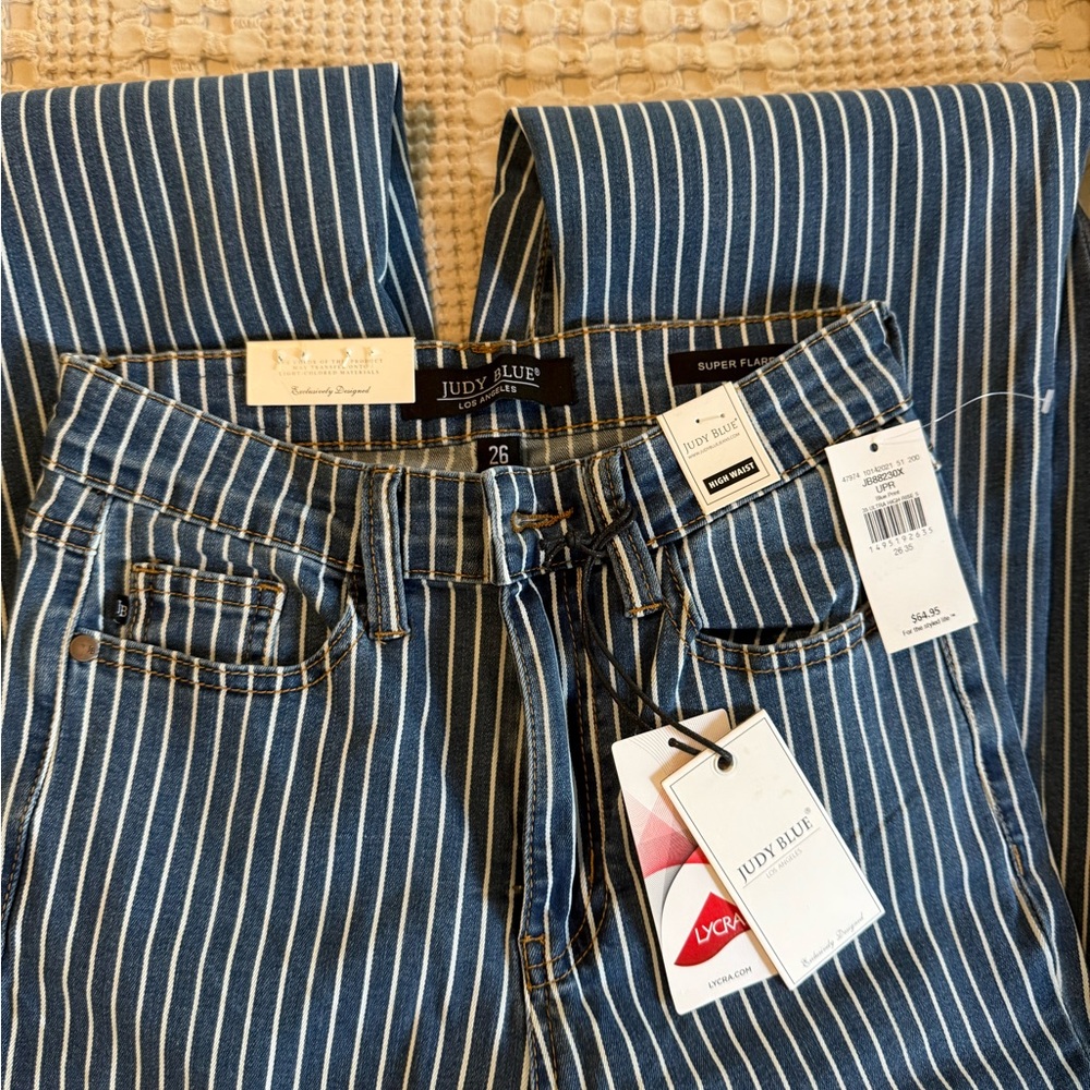 Judy Blue Navy Blue Pinstripe Wide Leg Jeans